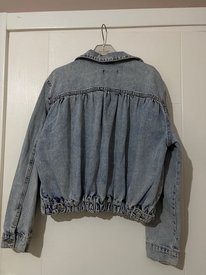 Kadın Gri Mavi Denim Ceket Düğmeli - Görsel 3