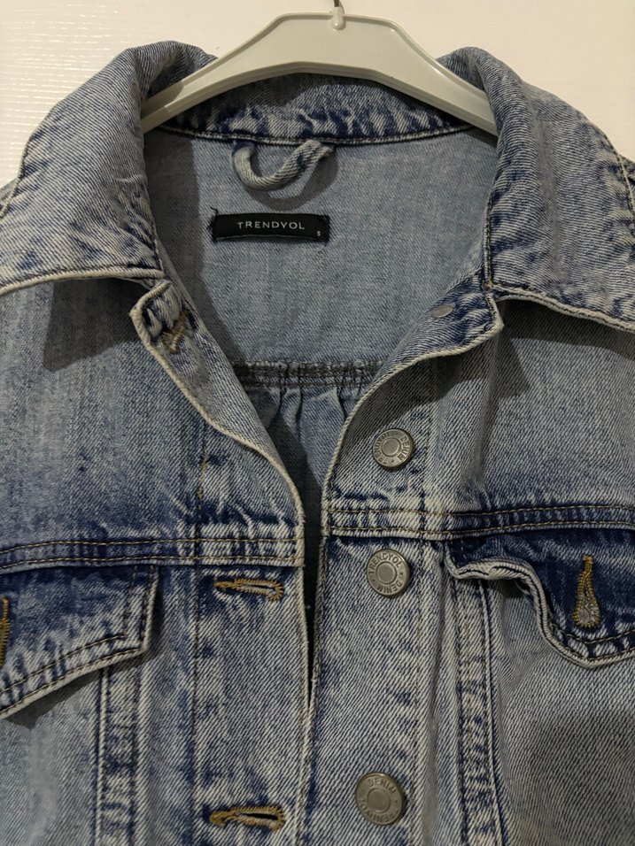 Kadın Gri Mavi Denim Ceket Düğmeli - Görsel 2