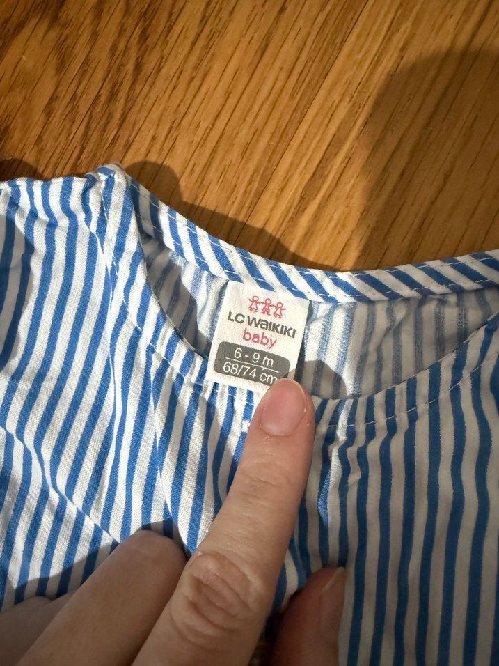 Kız Çocuk Mavi Çizgili Fırfırlı Elbise - Görsel 2