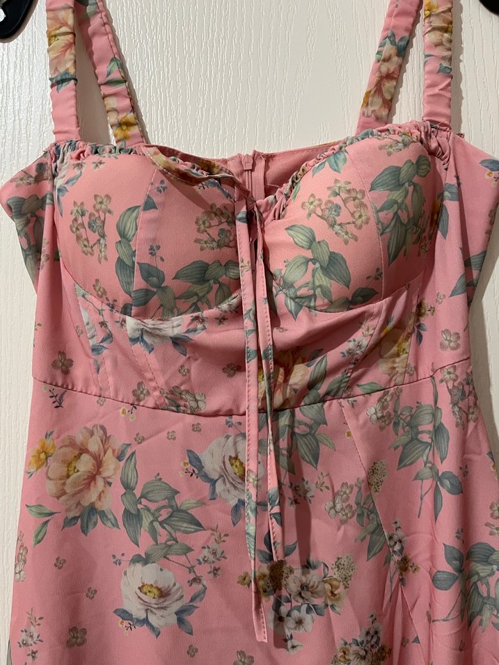 Pembe Çiçekli Uzun Bohem Elbise - Görsel 2