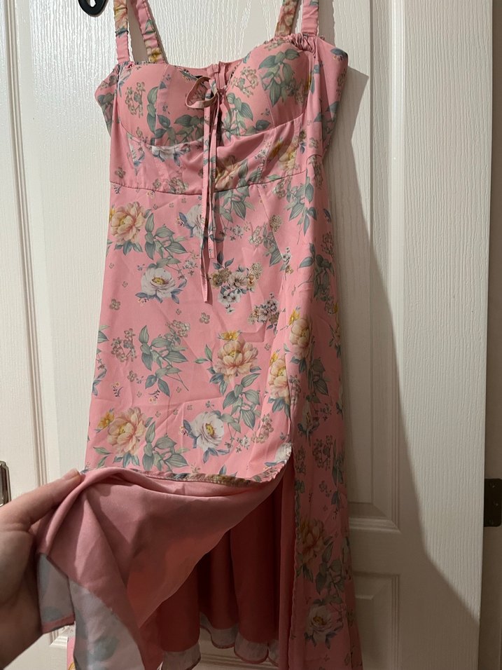 Pembe Çiçekli Uzun Bohem Elbise - Görsel 3