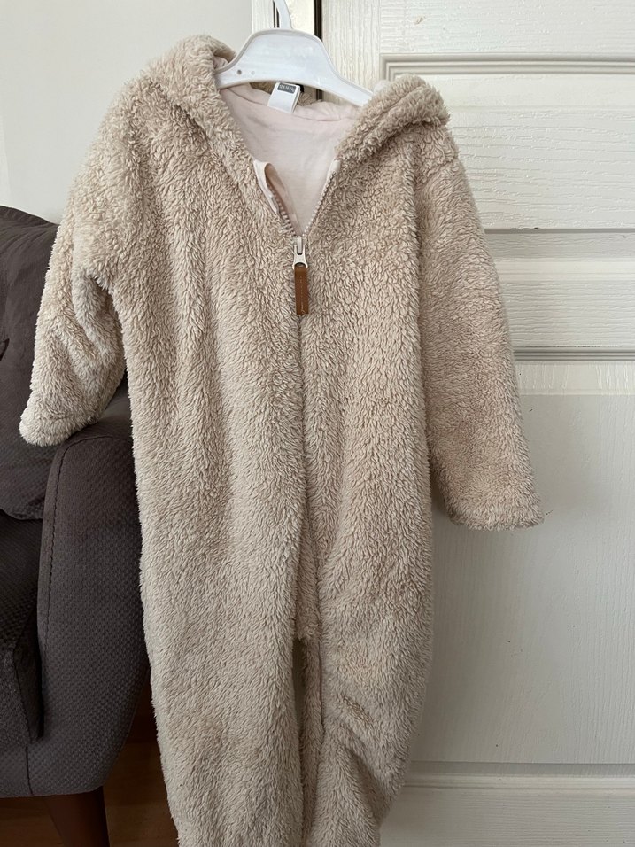 Bej Bebek Tulum, Kürk Detaylı, Kapüşonlu - Görsel 2