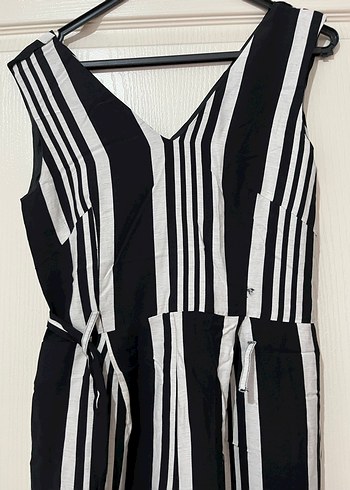 Kadın Siyah Çizgili Uzun Tulum - Görsel 2