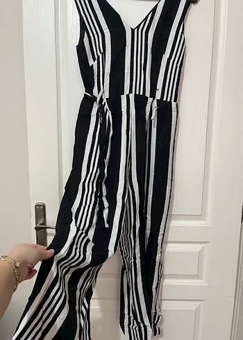 Kadın Siyah Çizgili Uzun Tulum - Görsel 3