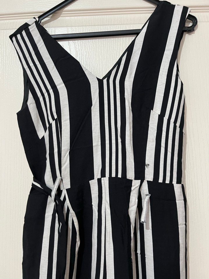 Kadın Siyah Çizgili Uzun Tulum - Görsel 2