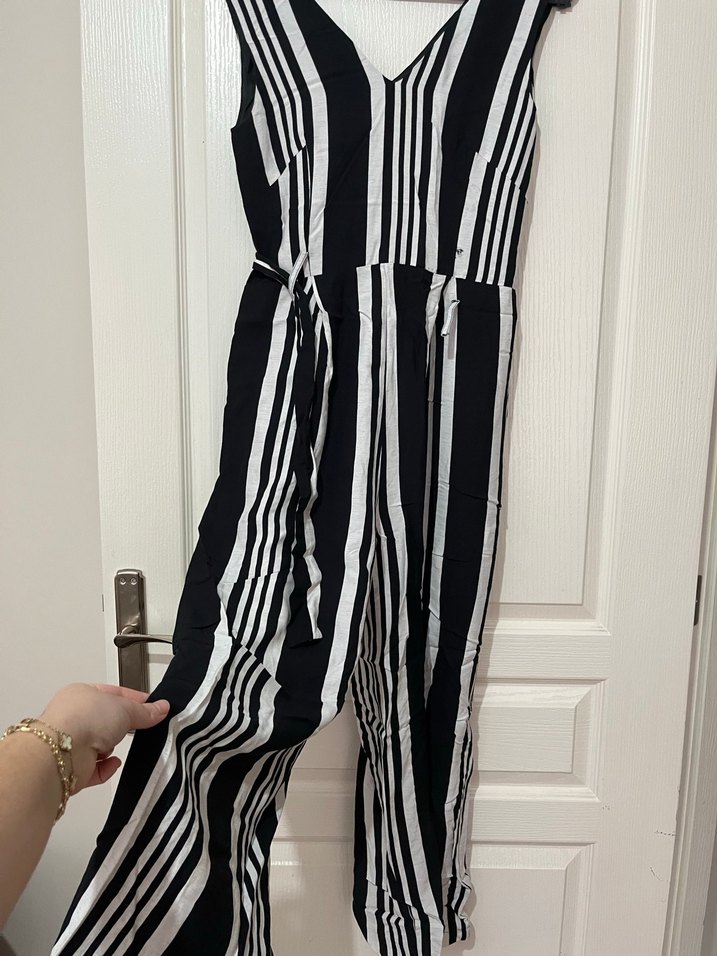 Kadın Siyah Çizgili Uzun Tulum - Görsel 3