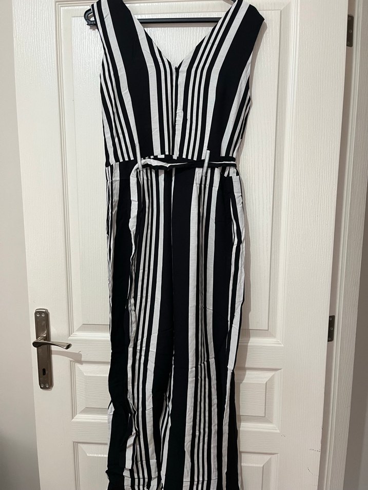 Kadın Siyah Çizgili Uzun Tulum - Görsel 4