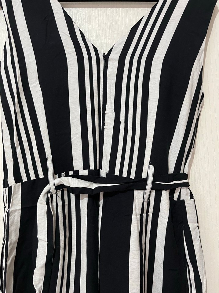 Kadın Siyah Çizgili Uzun Tulum - Görsel 5