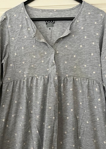 Gri Hamile ve Emzirme Gecelik, V Yaka, Uzun Kollu - Görsel 2