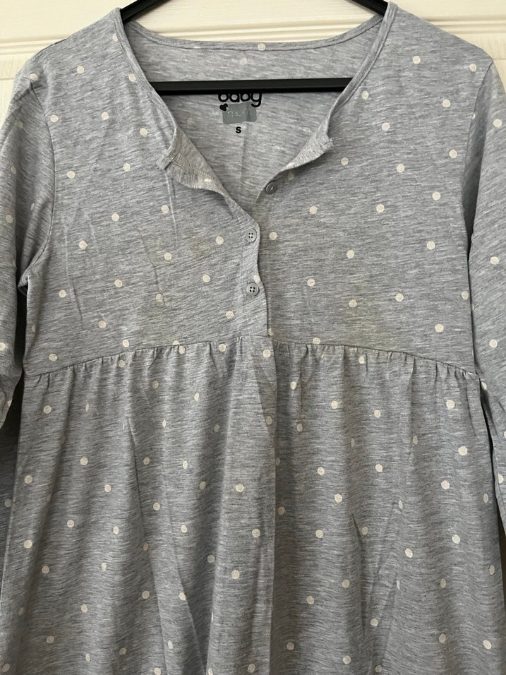 Gri Hamile ve Emzirme Gecelik, V Yaka, Uzun Kollu - Görsel 2