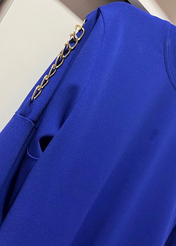 Zincir Detaylı Uzun Kollu Mavi Tunik - Görsel 2