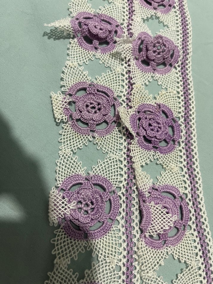 Mor Çiçekli Bohem El Yapımı Dantel Şerit - Görsel 2