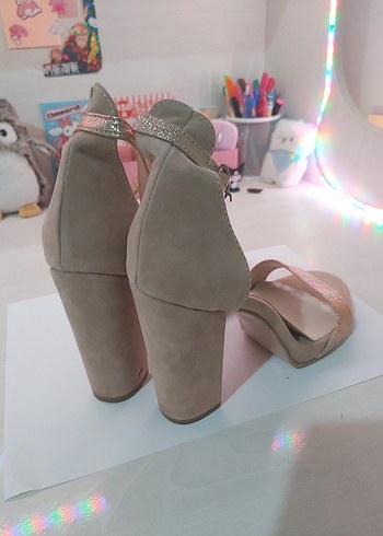 Pembe Süet Yüksek Topuklu Kadın Ayakkabı - Görsel 2