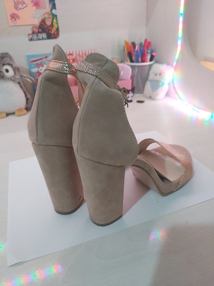 Pembe Süet Yüksek Topuklu Kadın Ayakkabı - Görsel 2