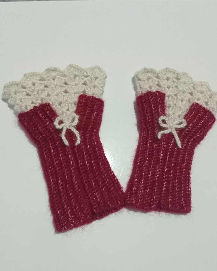 Bordo Örgü Bohem Kadın Eldiveni - Görsel 2