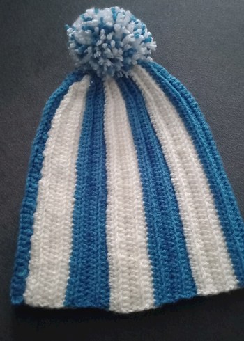 Mavi Beyaz Çizgili Kadın Örgü Bere - Görsel 2