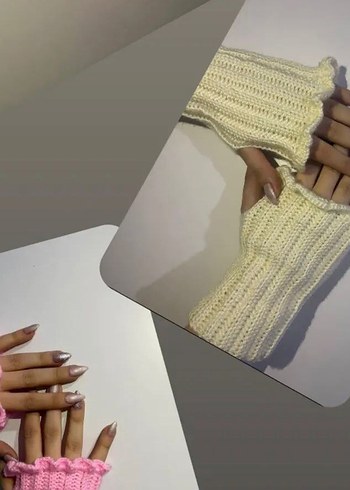 Pembe Örgü Eldivenler Fiyonk Detaylı - Görsel 2