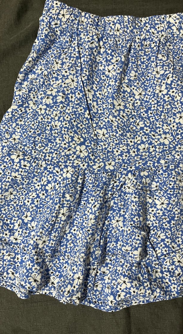 Mavi Bağlama Desenli Fırfırlı Mini Etek - Görsel 2