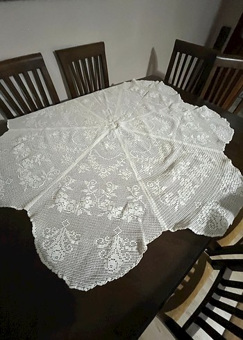 Beyaz İşlemeli Örgü Masa Örtüsü - Görsel 5