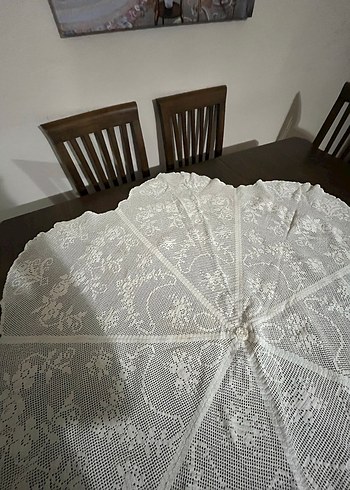 Beyaz İşlemeli Örgü Masa Örtüsü - Görsel 6