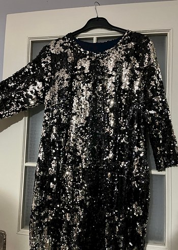 Siyah Payetli Uzun Kollu Gece Elbisesi - Görsel 3