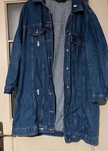 Düğmeli Mavi Midi Denim Ceket - Görsel 2