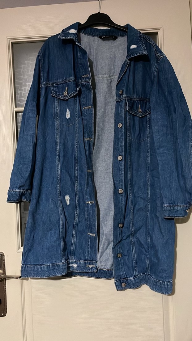 Düğmeli Mavi Midi Denim Ceket - Görsel 2