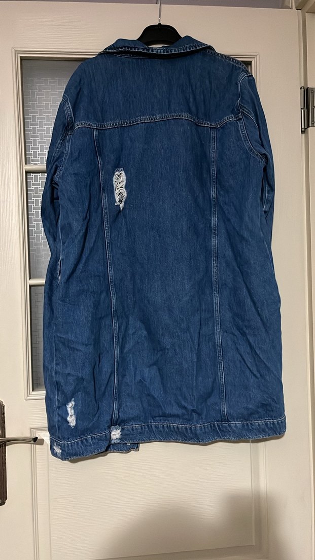 Düğmeli Mavi Midi Denim Ceket - Görsel 3