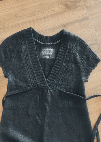 Bohem siyah, V Yaka triko Elbise - Görsel 3