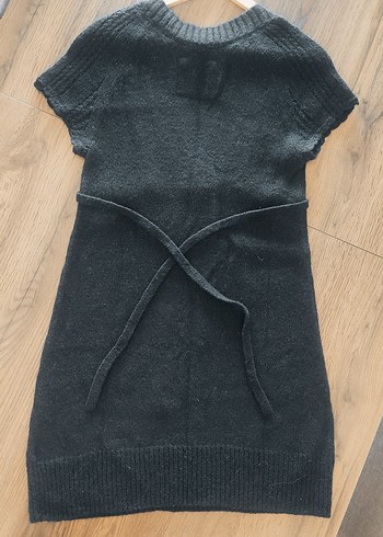 Bohem siyah, V Yaka triko Elbise - Görsel 2