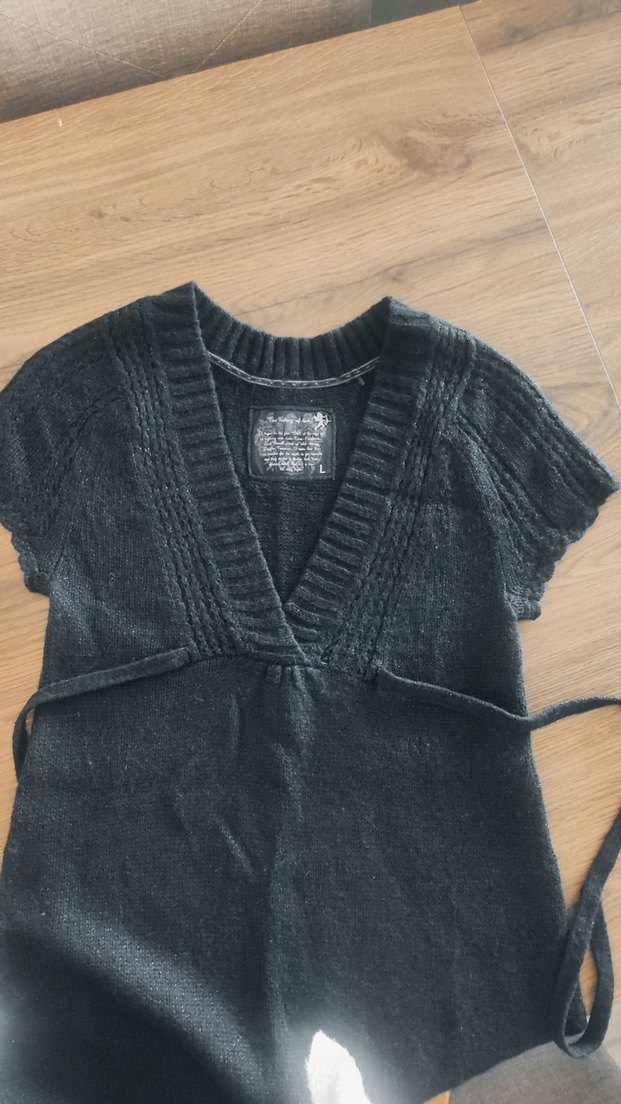 Bohem siyah, V Yaka triko Elbise - Görsel 3