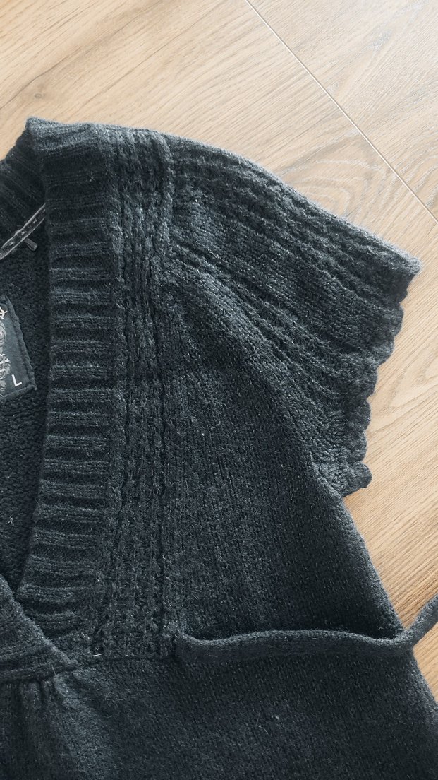 Bohem siyah, V Yaka triko Elbise - Görsel 4