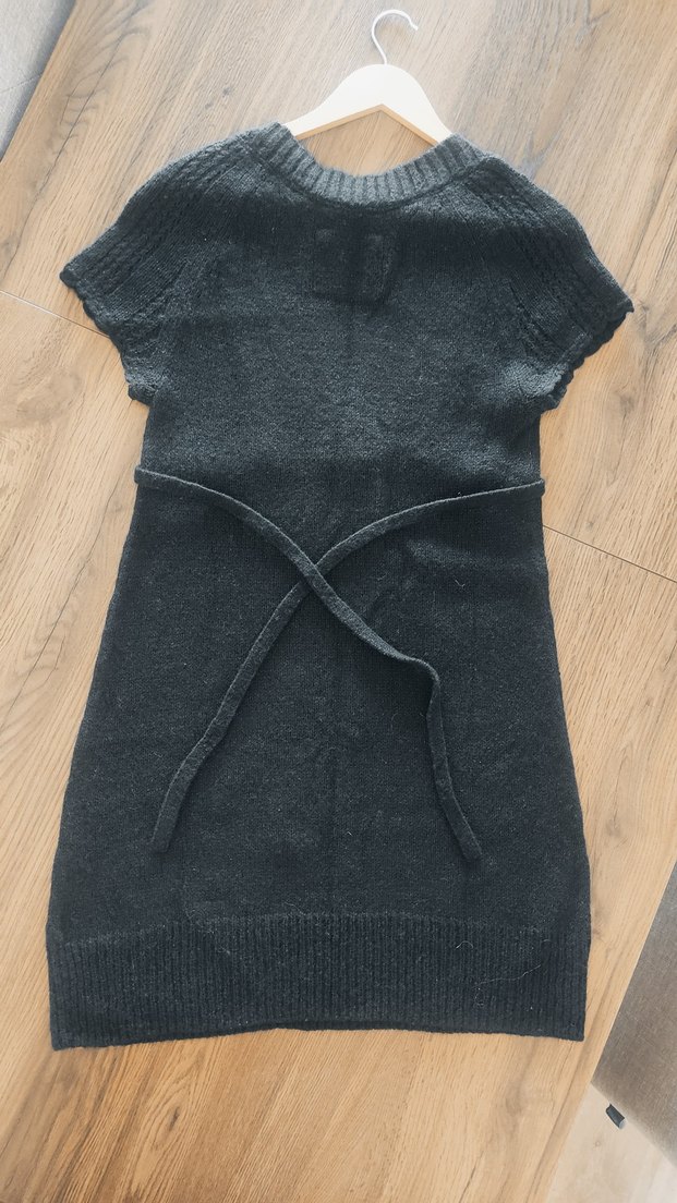 Bohem siyah, V Yaka triko Elbise - Görsel 2