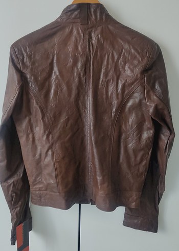Kahverengi gerçek Deri Biker Ceket - Görsel 2