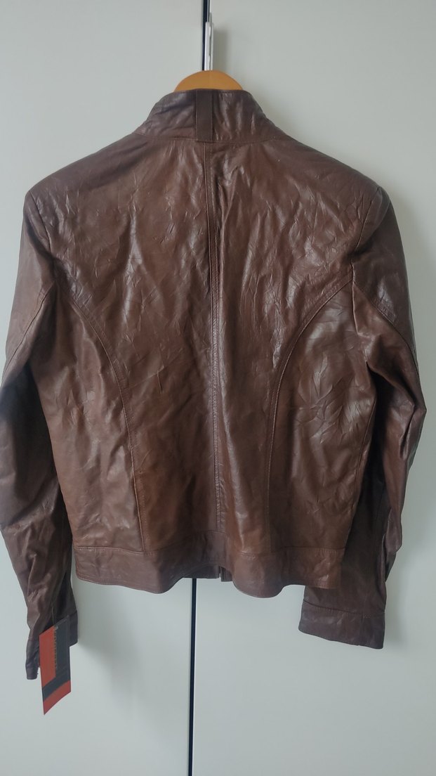 Kahverengi gerçek Deri Biker Ceket - Görsel 2