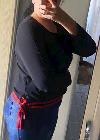 Siyah Uzun Kollu Pilili Bluz - Görsel 3