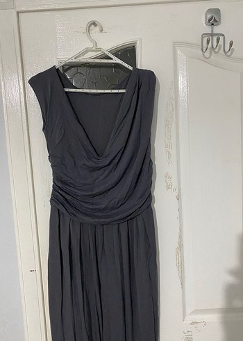 Kadın Gri Keten Drapeli Uzun Tulum - Görsel 2