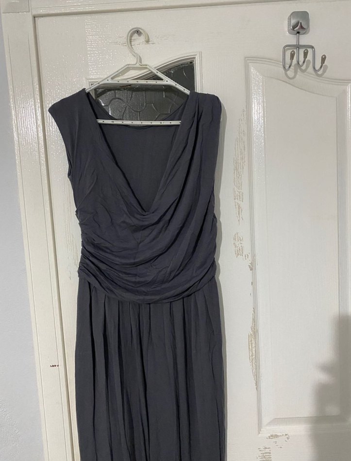 Kadın Gri Keten Drapeli Uzun Tulum - Görsel 2