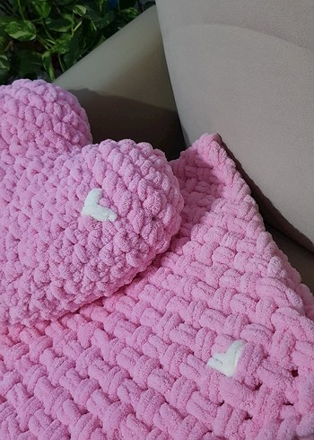 Nakışlı Pembe Çocuk Örgü Battaniye - Görsel 4