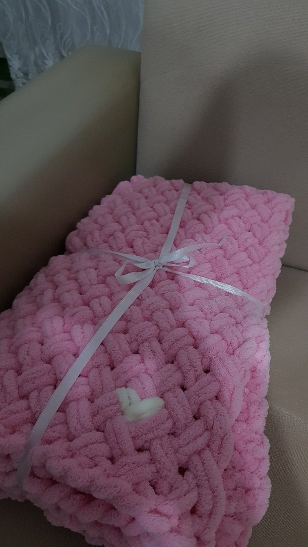 Nakışlı Pembe Çocuk Örgü Battaniye - Görsel 3