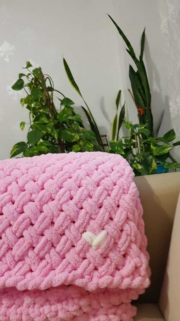 Nakışlı Pembe Çocuk Örgü Battaniye - Görsel 2