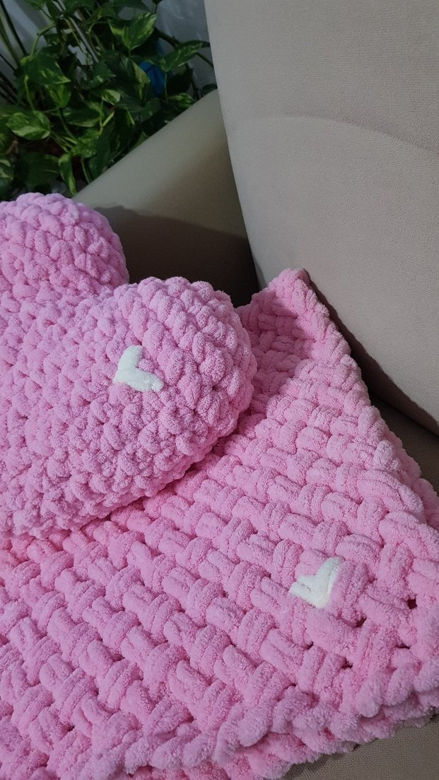 Nakışlı Pembe Çocuk Örgü Battaniye - Görsel 4