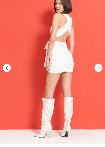 beyaz baglama detayli mini elbise - Görsel 4