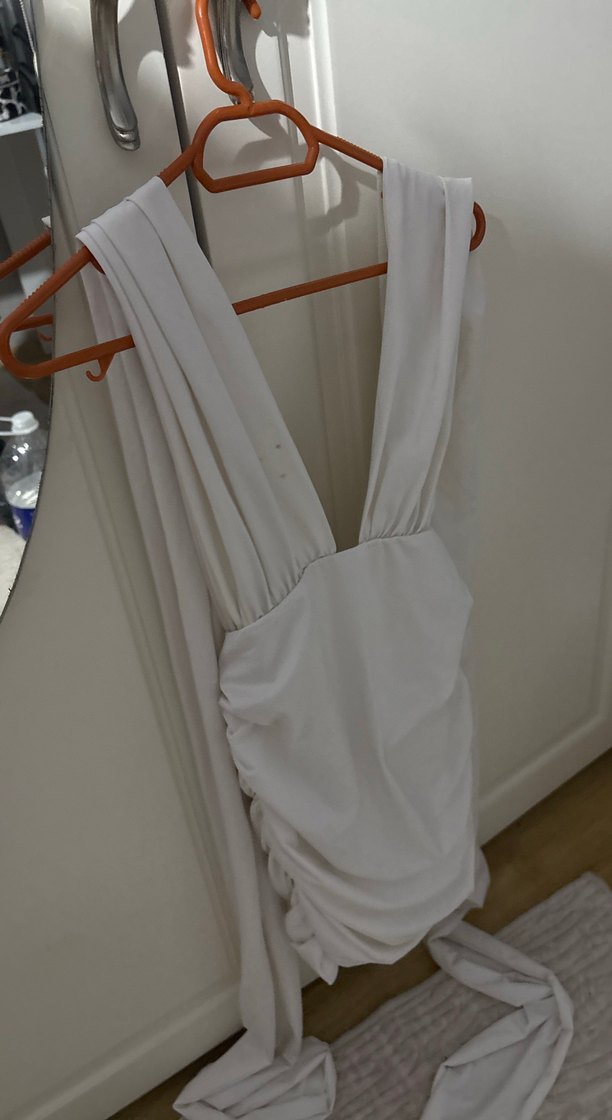 beyaz baglama detayli mini elbise - Görsel 2