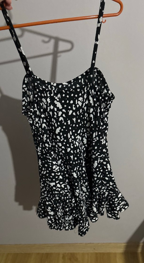 Kadın Siyah Beyaz Desenli Mini içi şortlu elbise - Görsel 2