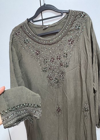 Nakışlı, Uzun Kollu, Salaş Kesim Elbise - Görsel 2