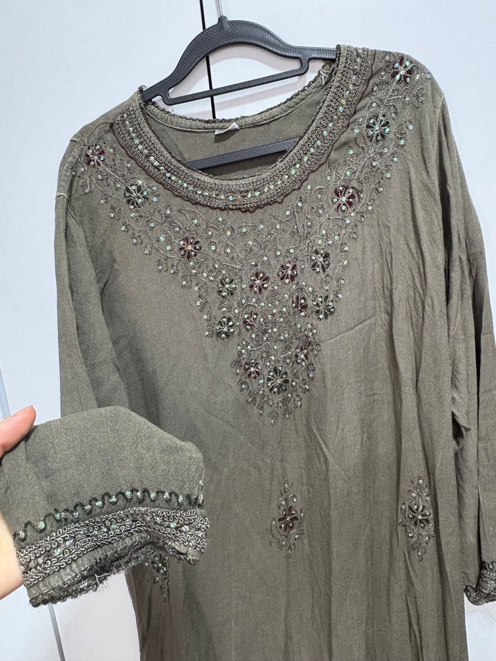 Nakışlı, Uzun Kollu, Salaş Kesim  Elbise - Görsel 2