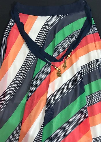 Renkli Çizgili Uzun Kadın Etek - Görsel 3