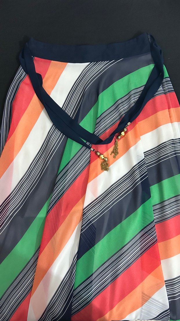 Renkli Çizgili Uzun Kadın Etek - Görsel 3