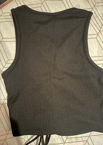 Siyah Örgü göğüs dekolteli crop - Görsel 2